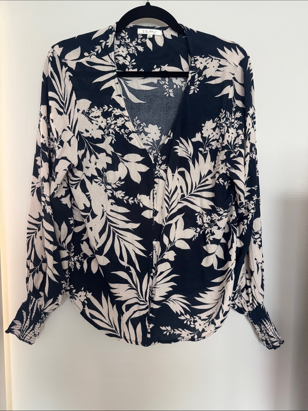 Z Supply Black & Cream Botanical V-Neck Blouse